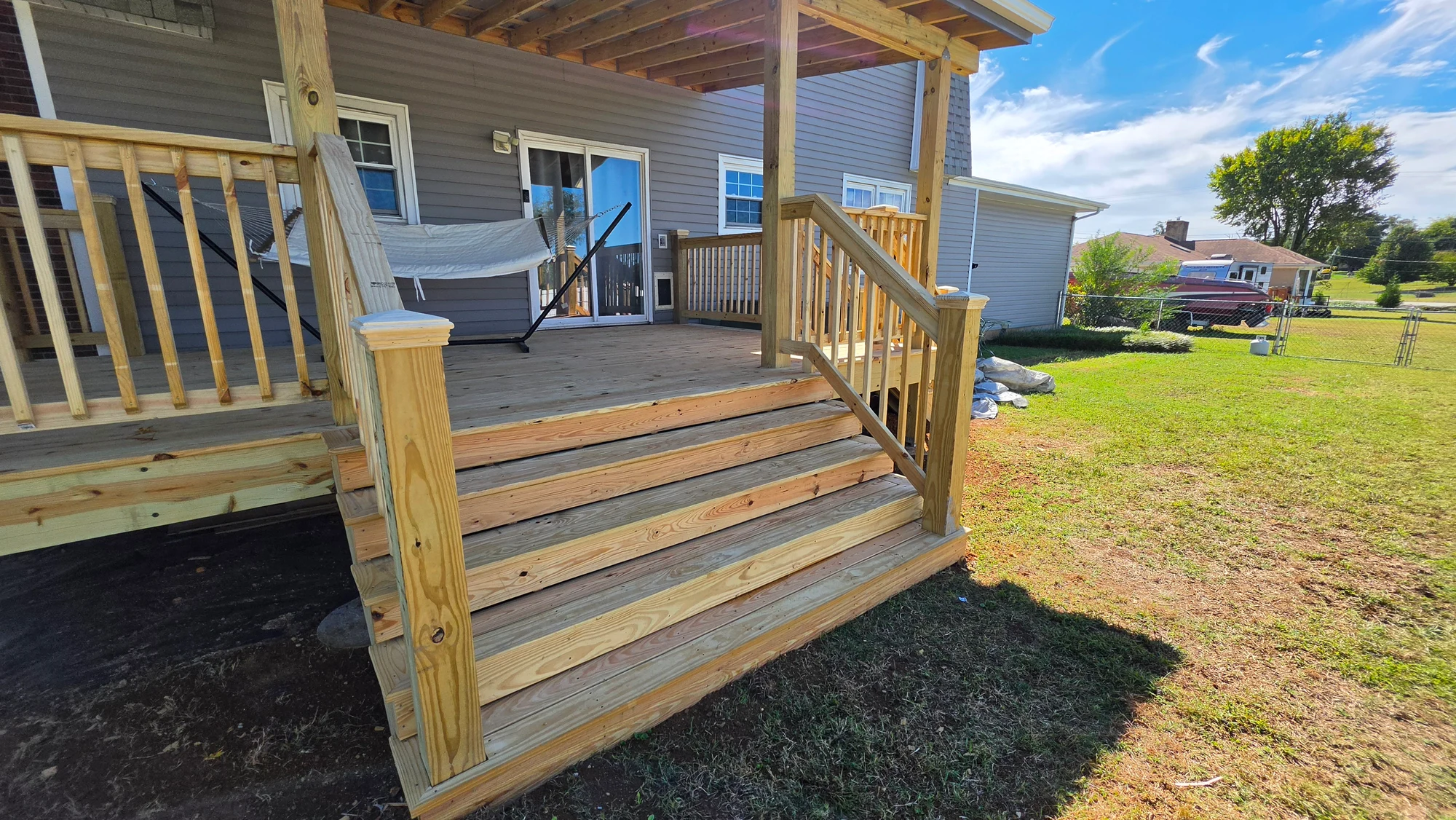 Timber deck staircase and railing detail