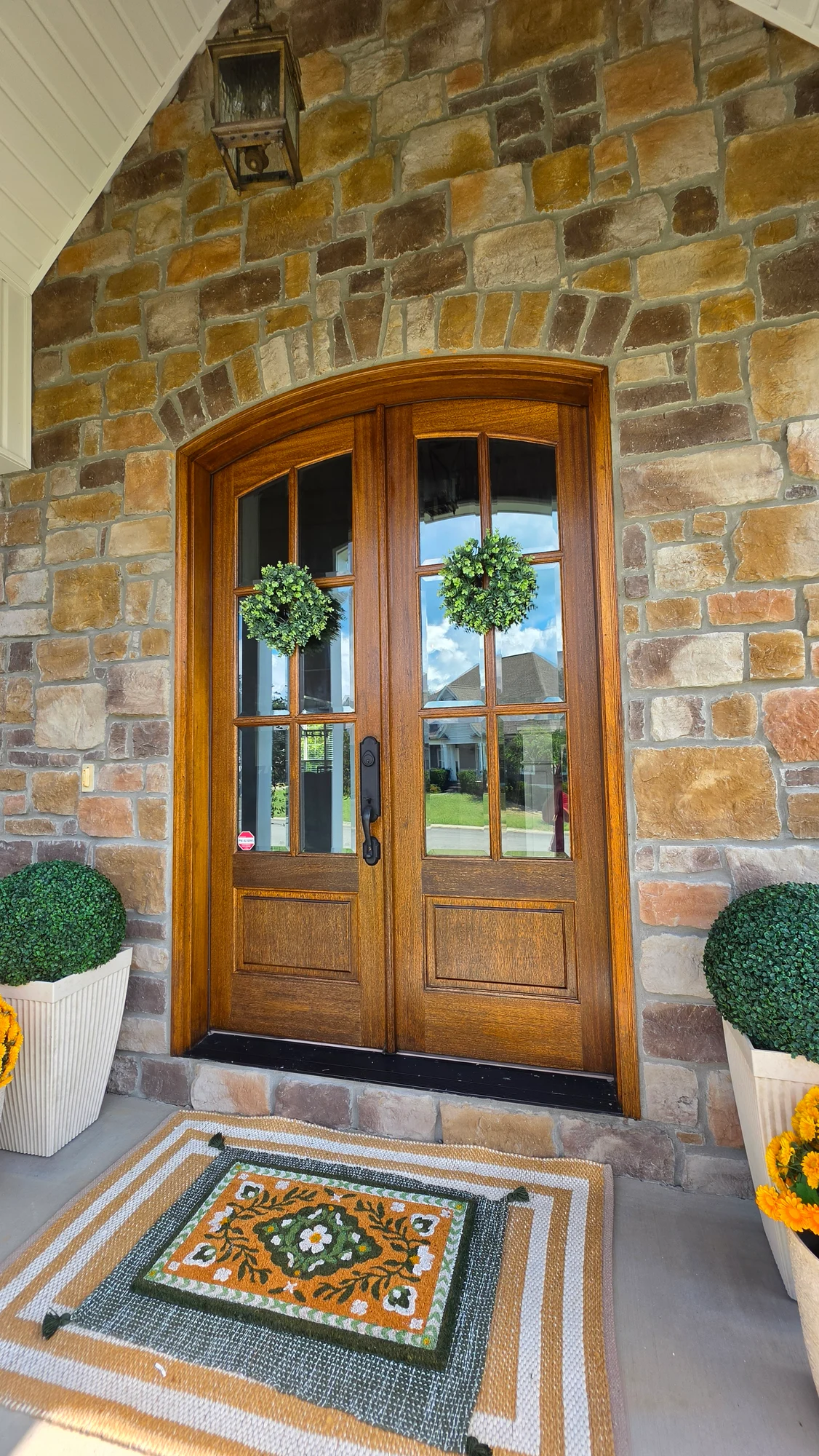 Restained wood entry doors